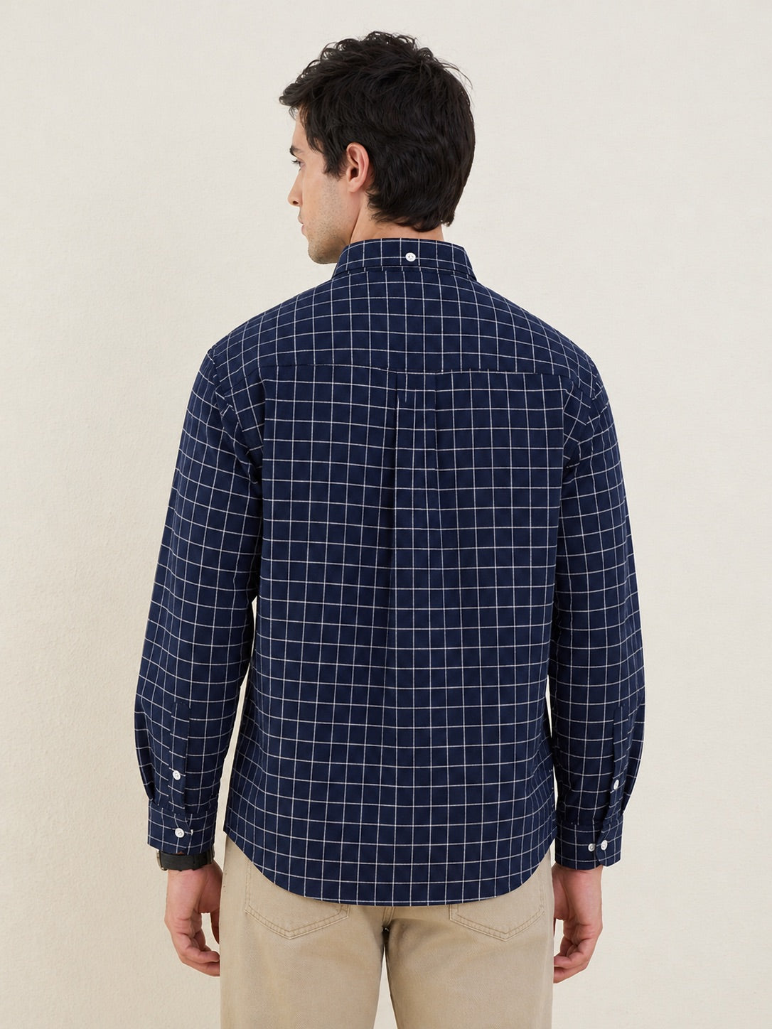 Men’s 100% Cotton Blue Check Regular Fit Shirt | MARK & ALBERT