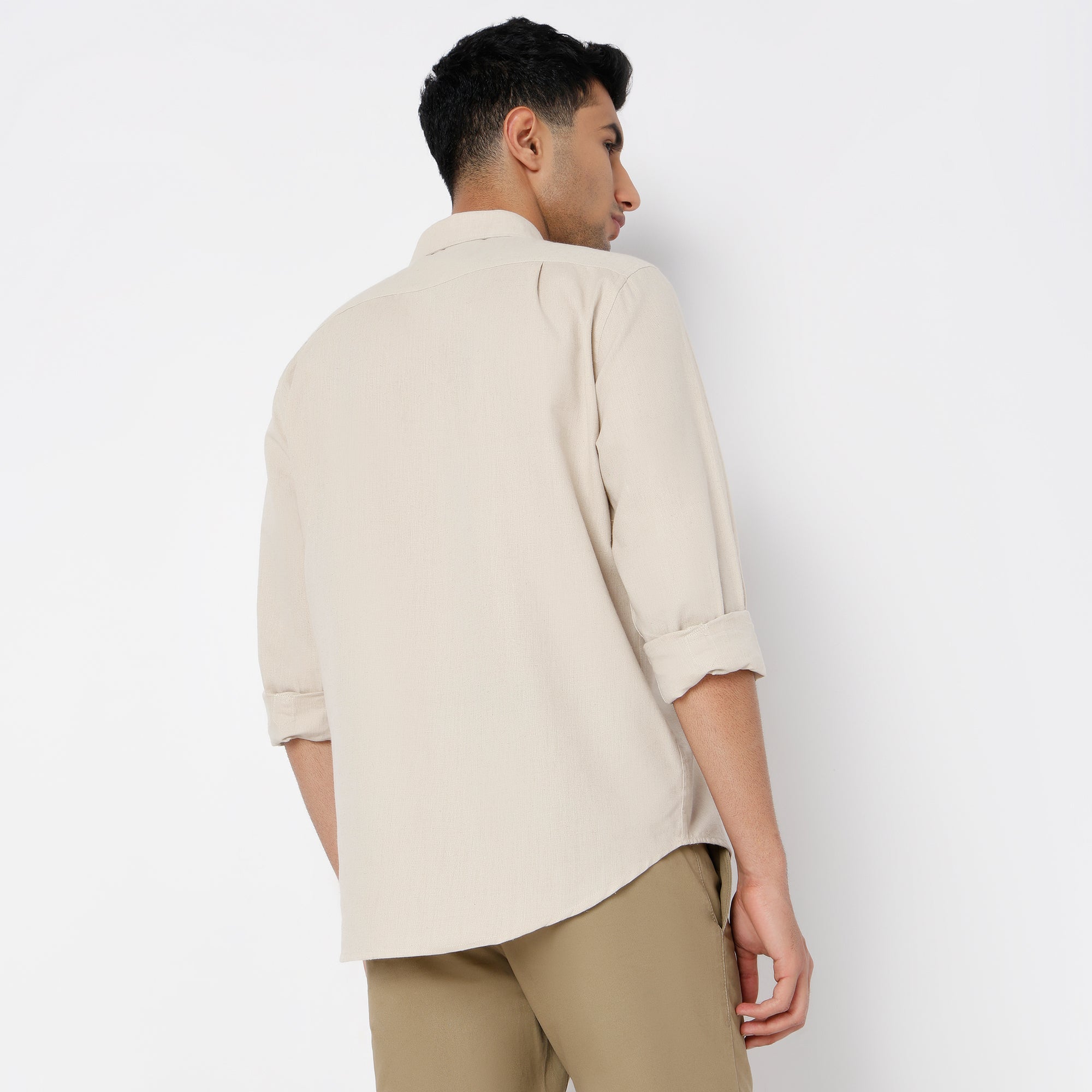 Men's Beige Linen Casual Shirt