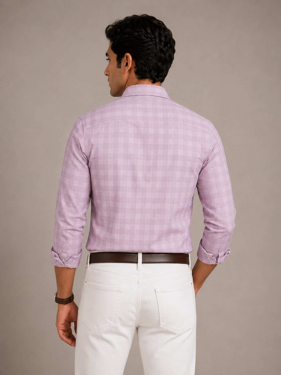 Men's Pink Herringbone Check Slim Fit 100% Cotton Shirt | MARK & ALBERT