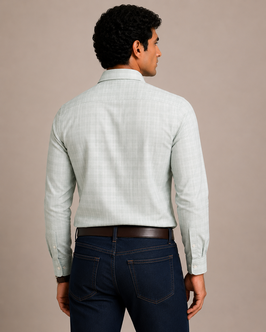 Men's Green Herringbone Check Slim Fit 100% Cotton Shirt | MARK & ALBERT