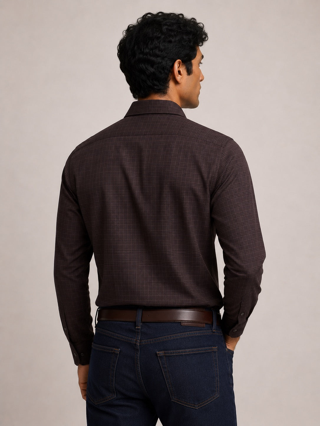 Men's Brown Checkered Slim Fit 100% Cotton Shirt | MARK & ALBERT