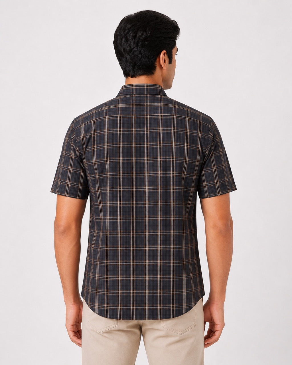 Men's Black Checks Cotton Regular Fit Half Sleeve Formal Shirt |MARK & ALBERT