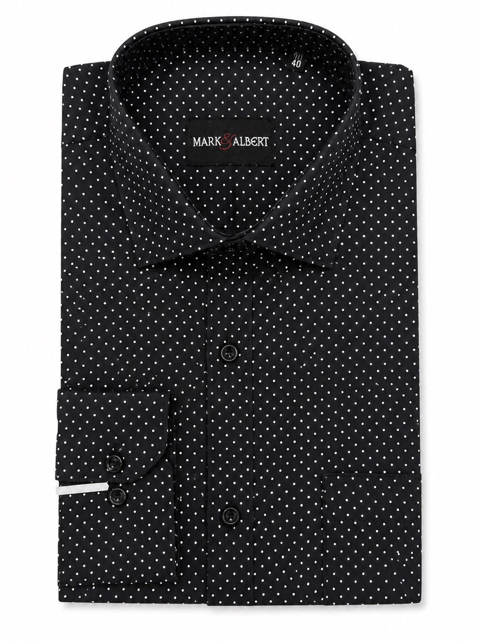 Men's Black 100% Cotton Dot Print Slim Fit Formal Shirt | MARK & ALBERT