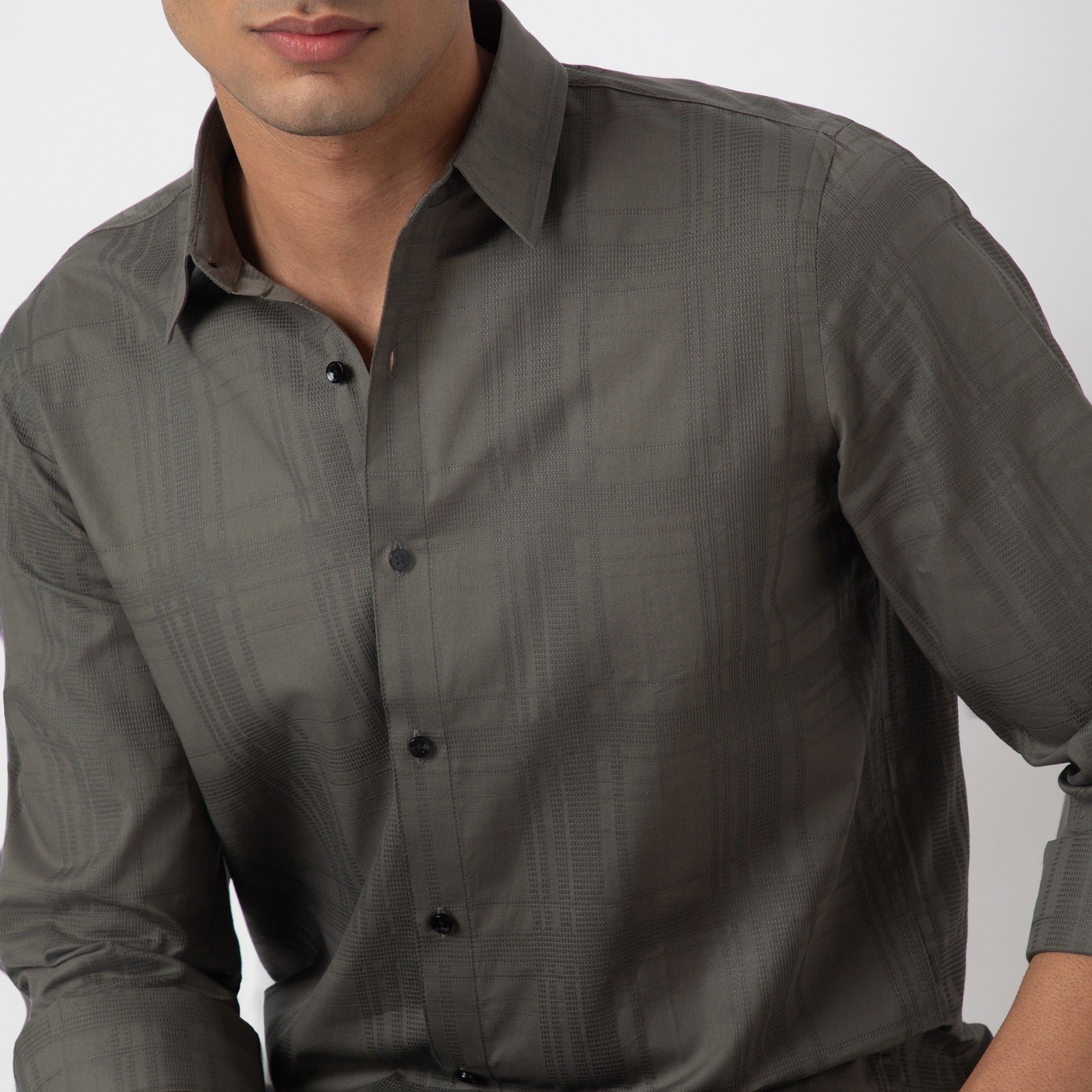 Self-Checkered Semi-Formal Shirt