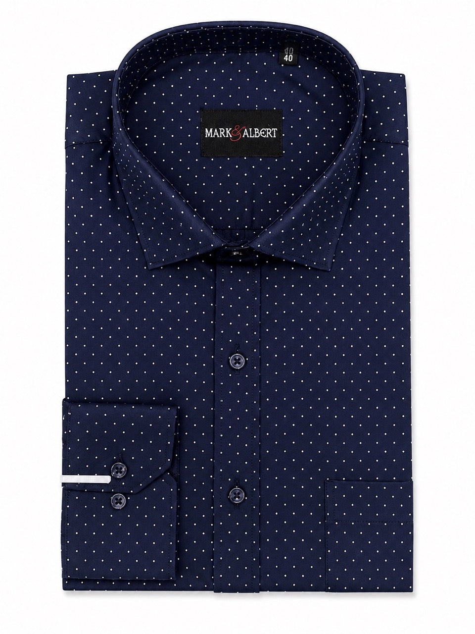 Men's Navy Blue 100% Cotton Dot Print Slim Fit Formal Shirt | MARK & ALBERT