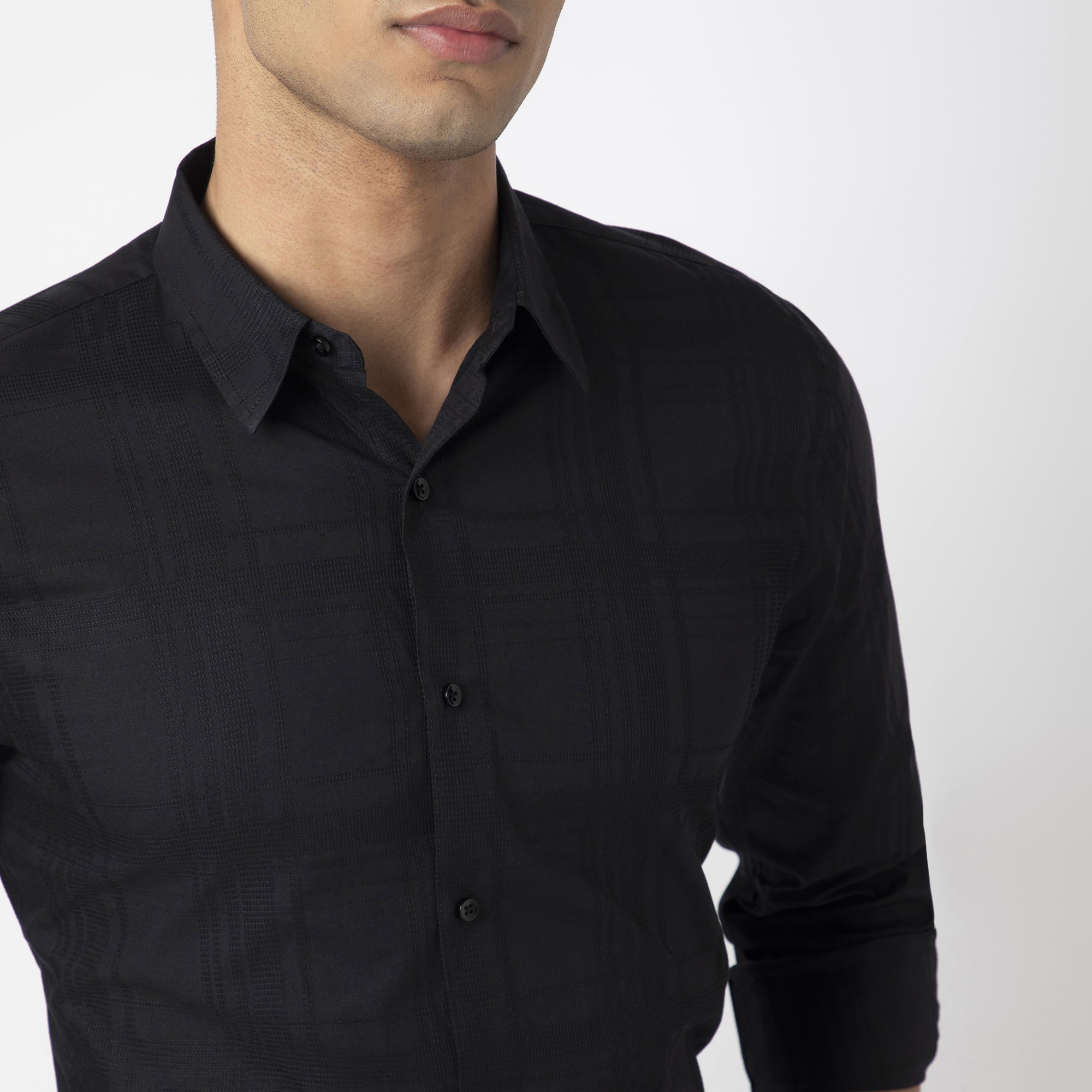 Self-Checkered Semi-Formal Shirt