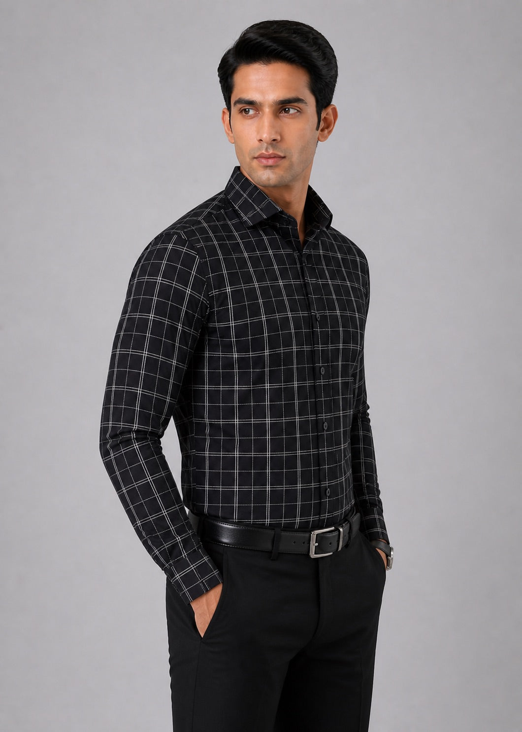 Men’s Black Checkered 100% Cotton Slim Fit Formal Shirt | MARK & ALBERT
