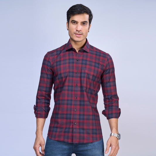 Pure Cotton Red and Blue Checkered Shirt