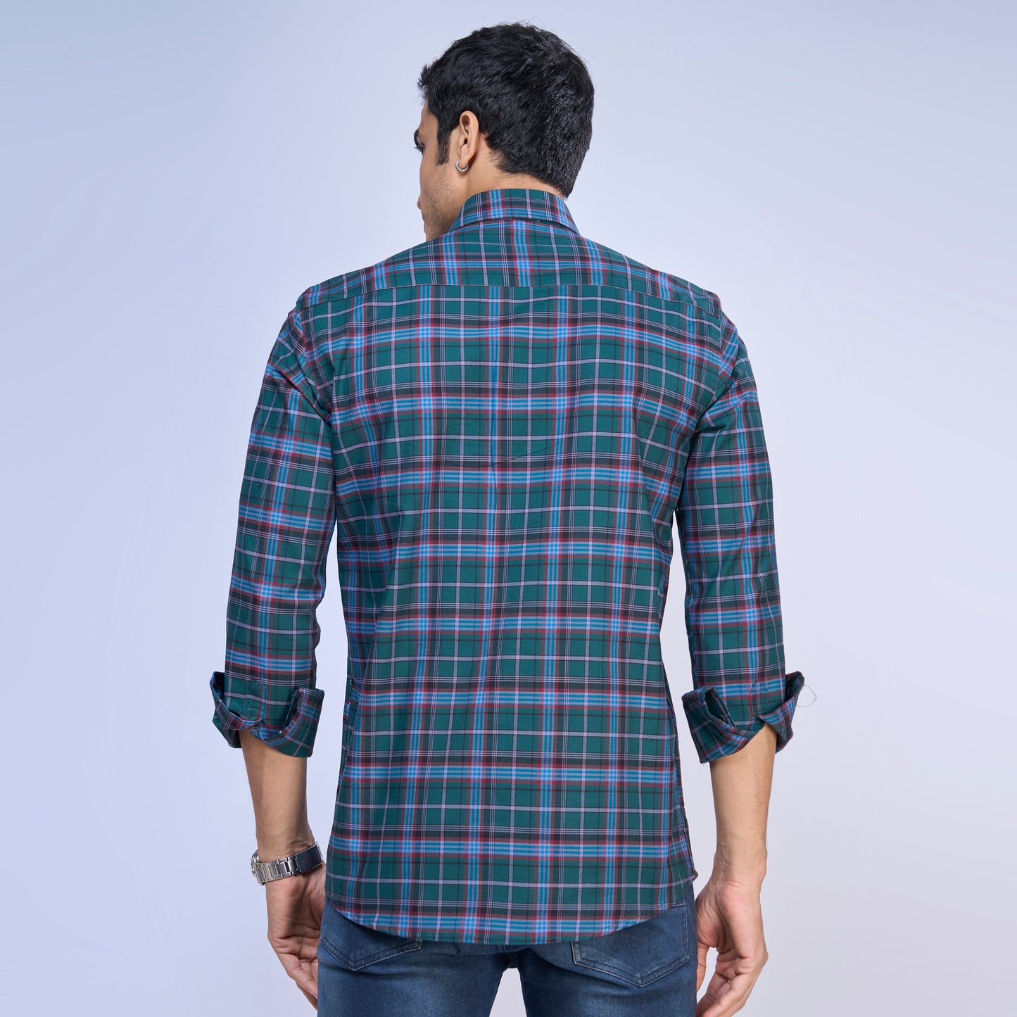 Green Cotton Twill Checkered Shirt