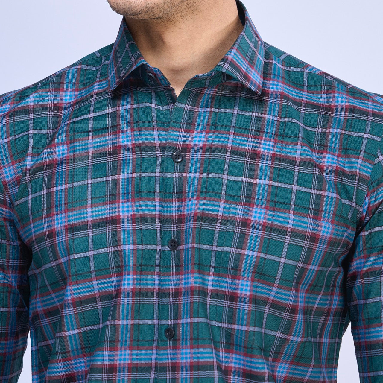 Green Cotton Twill Checkered Shirt