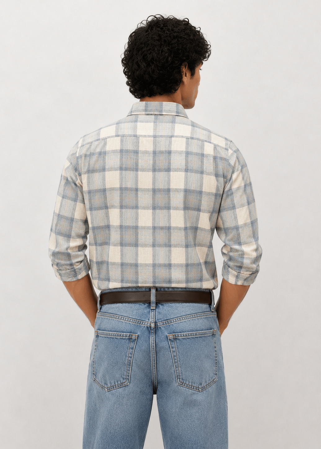 Men's Grey Checkered Cotton Linen Slim Fit Casual Shirt | Mark & Albert