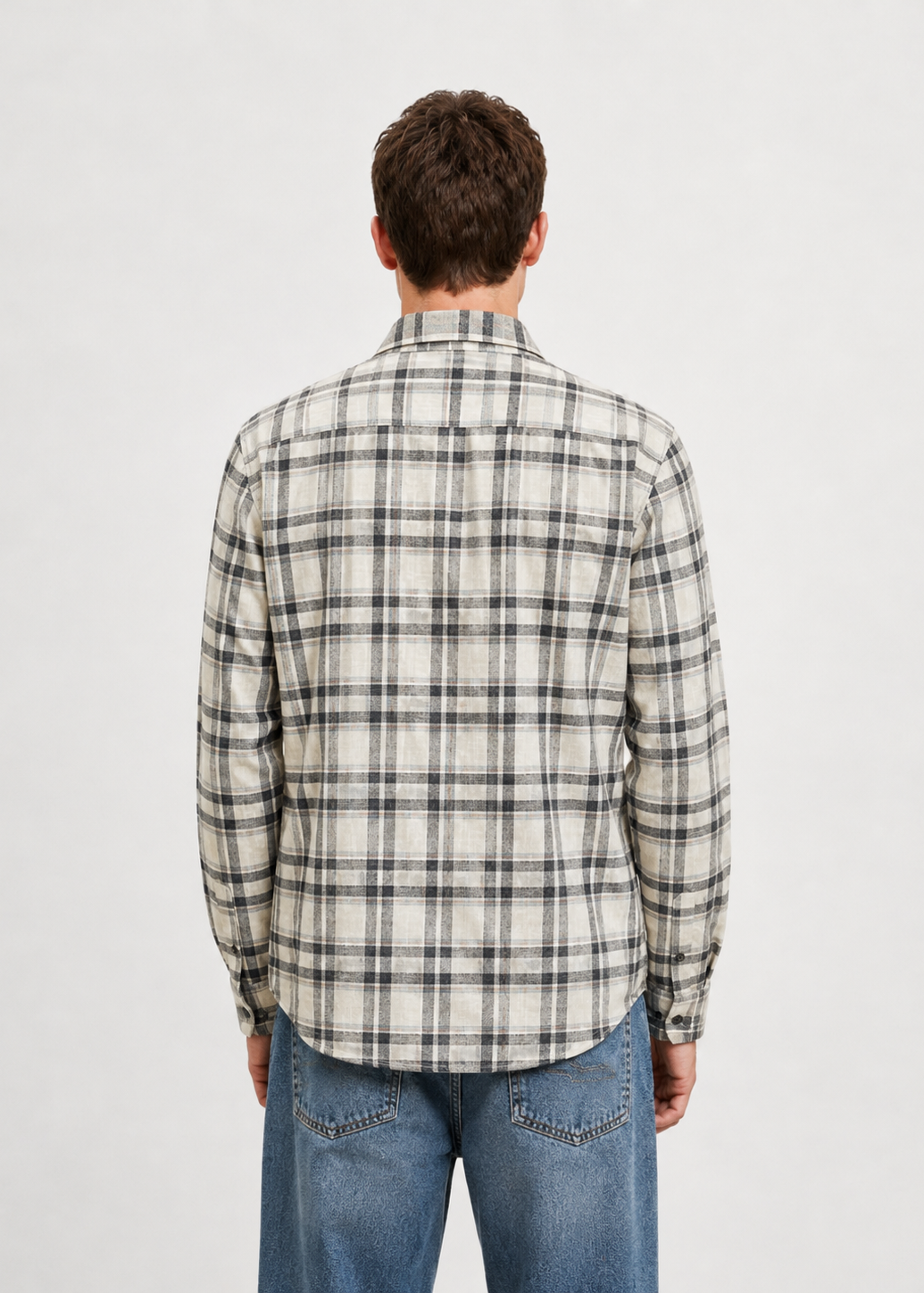 Men's Beige Checkered Cotton Linen Slim Fit Casual Shirt | Mark & Albert