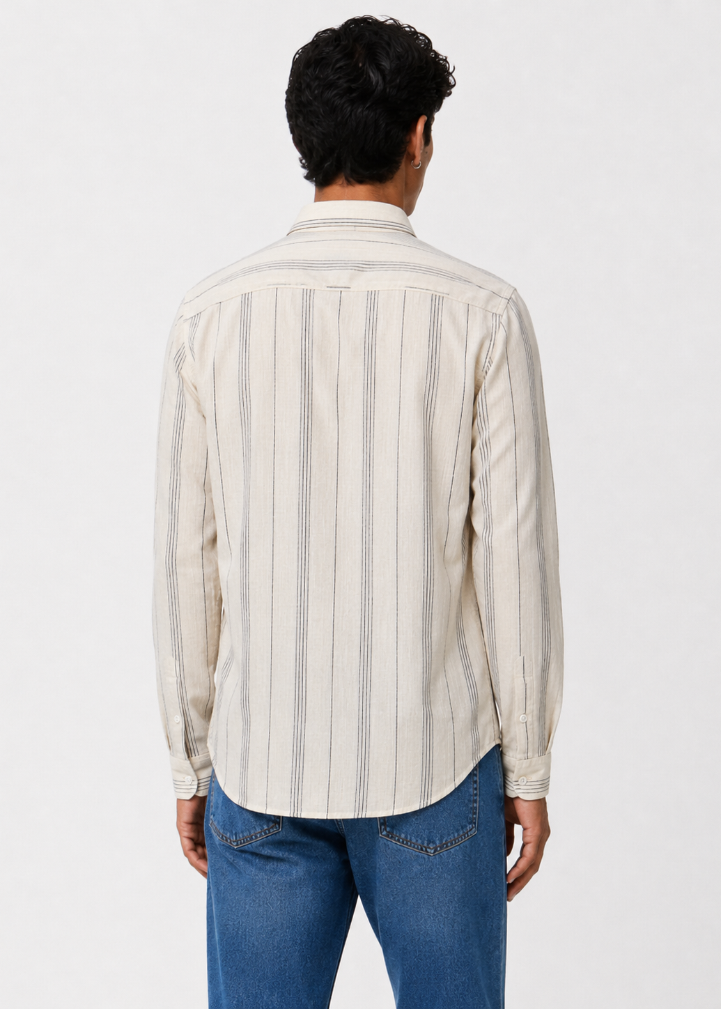 Men's Cream Striped Cotton Linen Slim Fit Casual Shirt | Mark & Albert