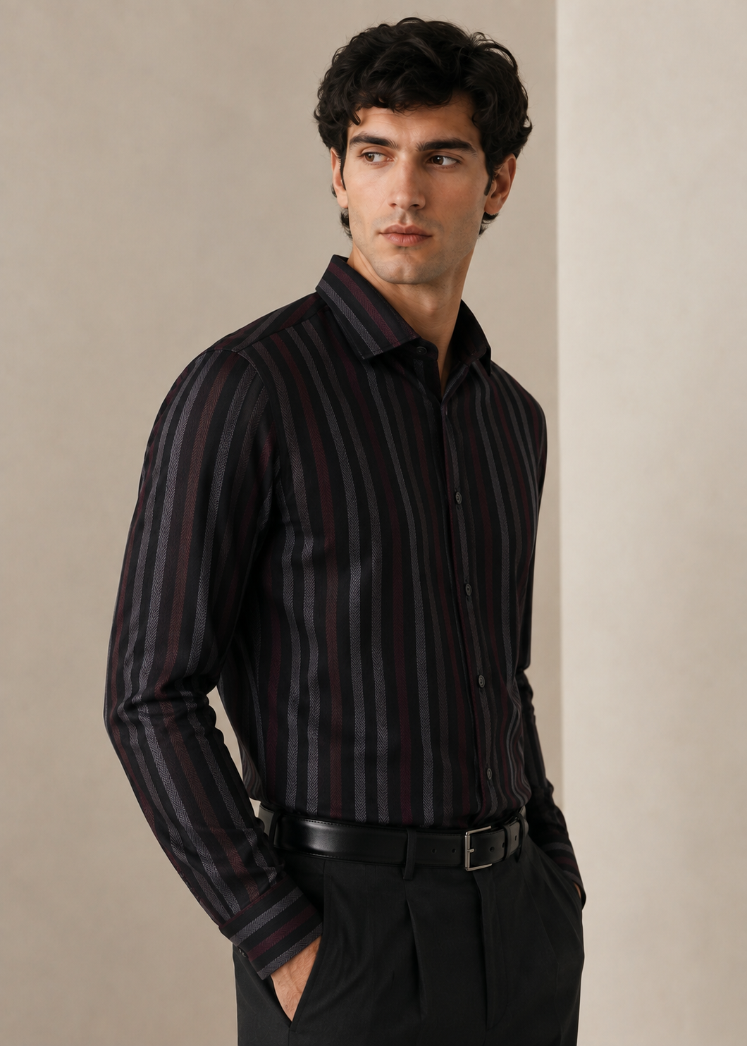 Men's Luxury Giza Cotton Herringbone Slim Fit Formal Shirt | Mark & Albert