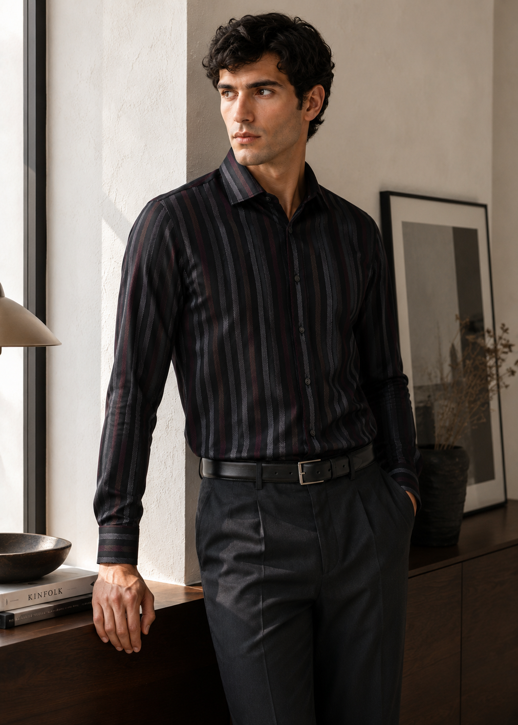 Men's Luxury Giza Cotton Herringbone Slim Fit Formal Shirt | Mark & Albert