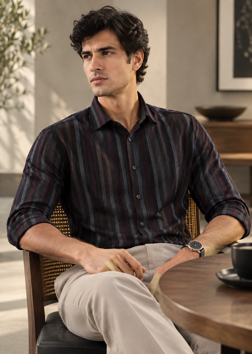 Men's Luxury Giza Cotton Herringbone Slim Fit Formal Shirt | Mark & Albert