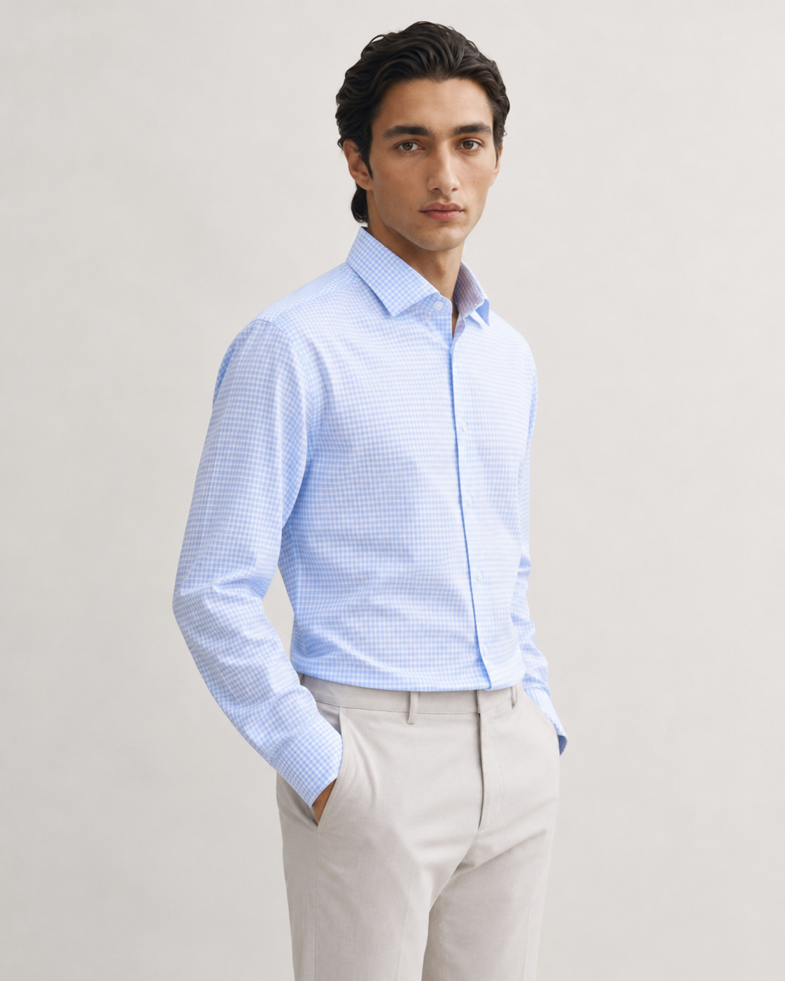 Men's Sky Blue Giza Cotton Textured Formal Shirt Slim Fit | MARK & ALBERT