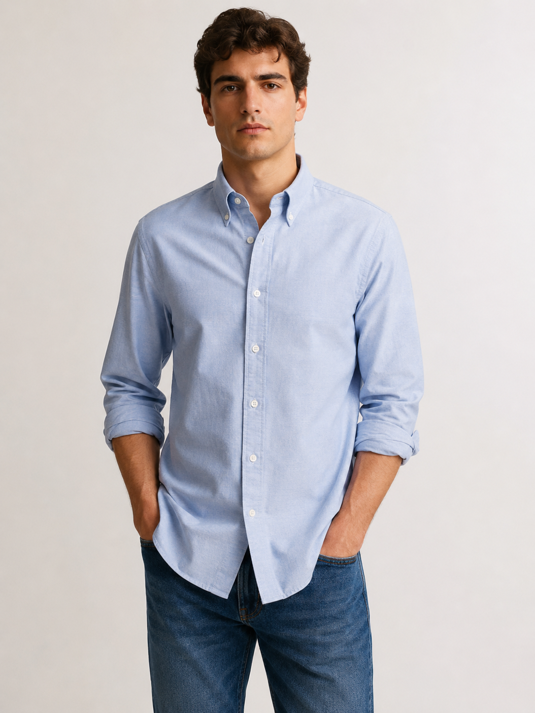 Men's Blue 100% Cotton Oxford Slim Fit Button-Down Shirt | MARK & ALBERT