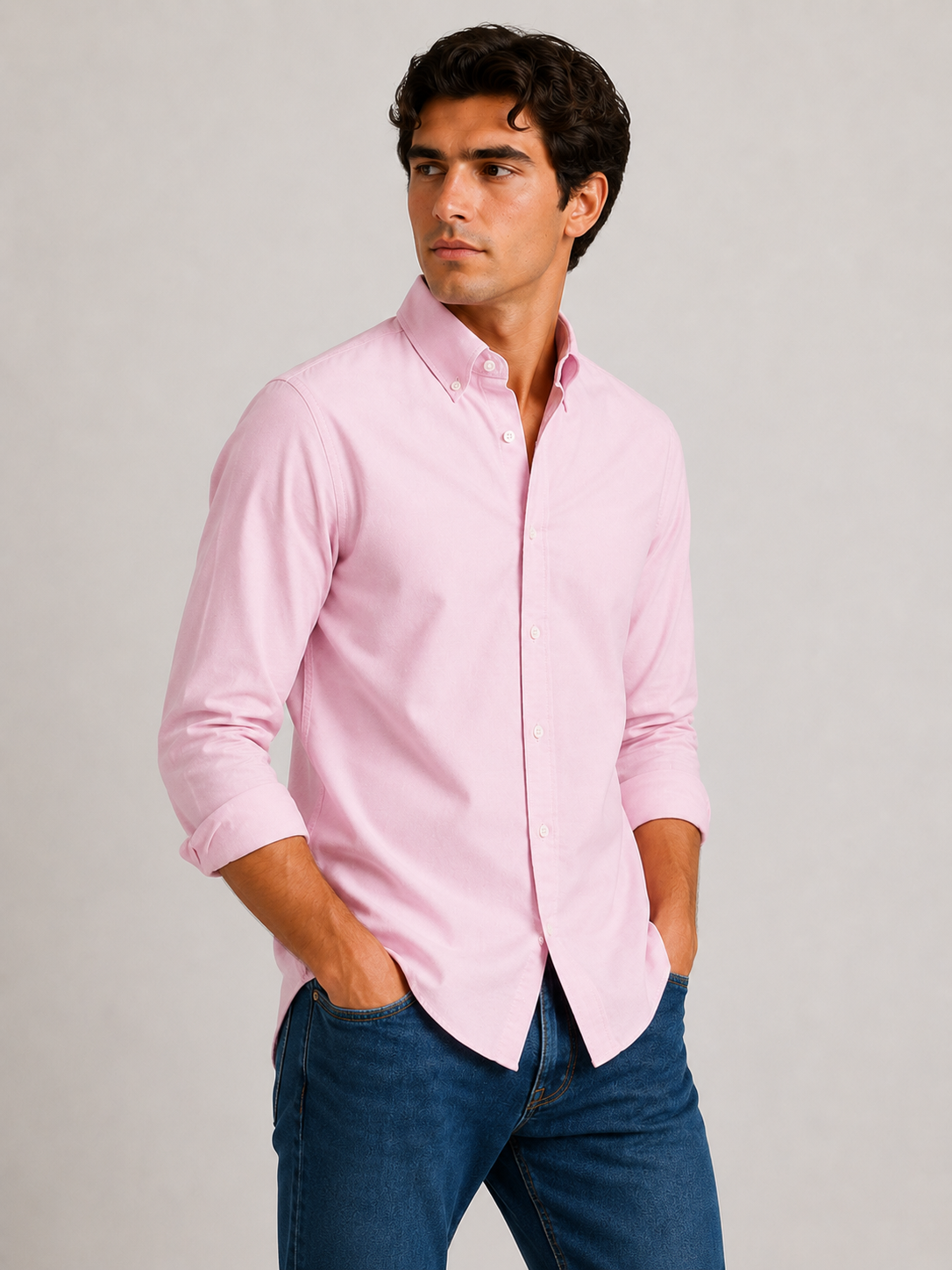 Men's Pink 100% Cotton Oxford Slim Fit Button-Down Shirt | MARK & ALBERT