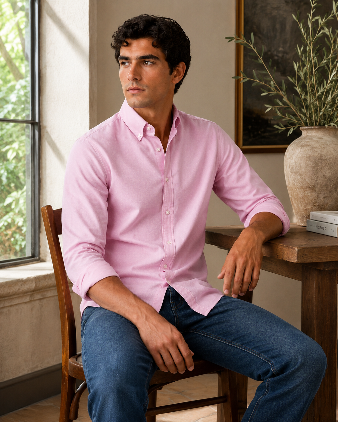 Men's Pink 100% Cotton Oxford Slim Fit Button-Down Shirt | MARK & ALBERT