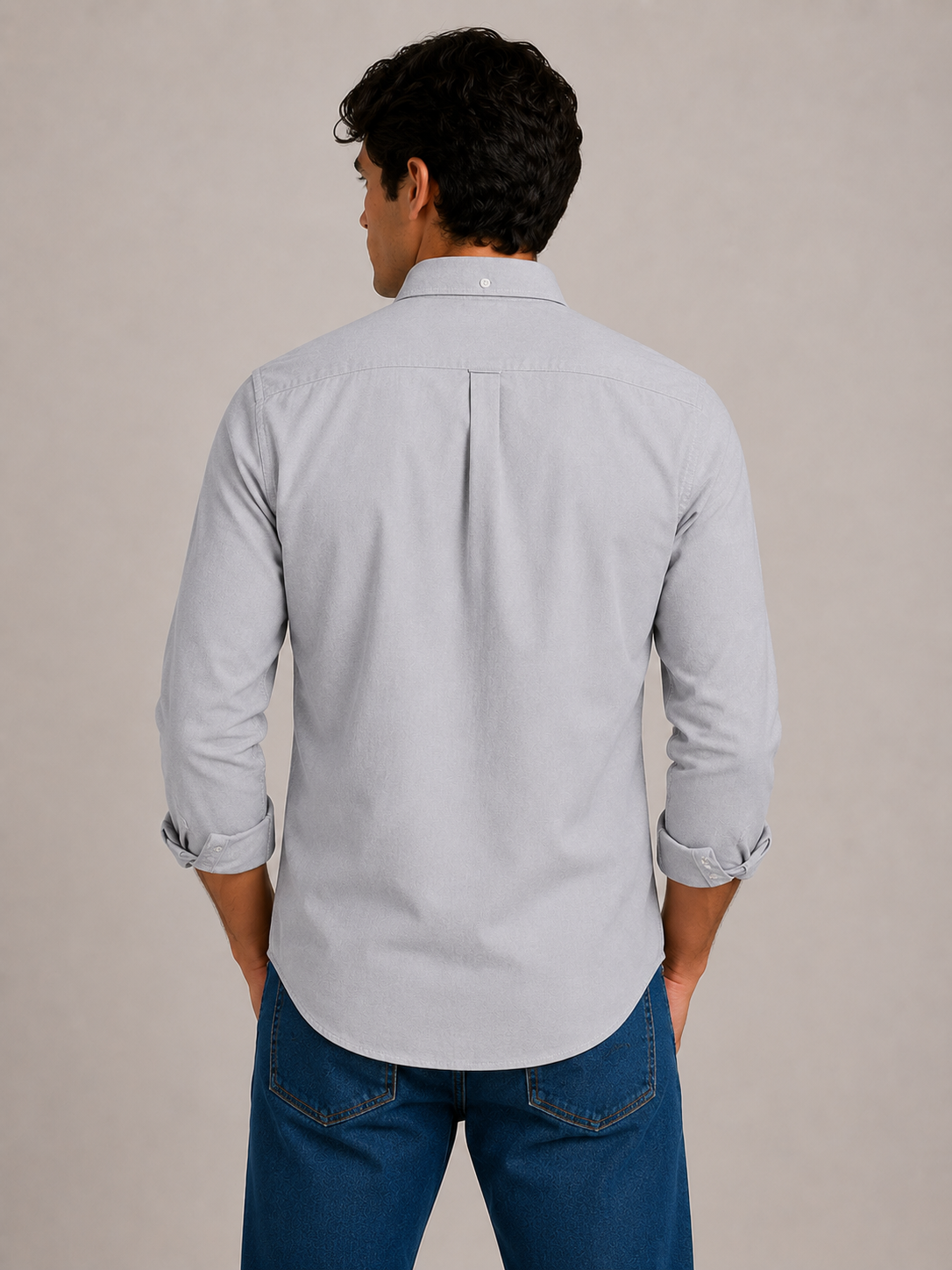 Men's Grey 100% Cotton Oxford Slim Fit Button-Down Shirt | MARK & ALBERT