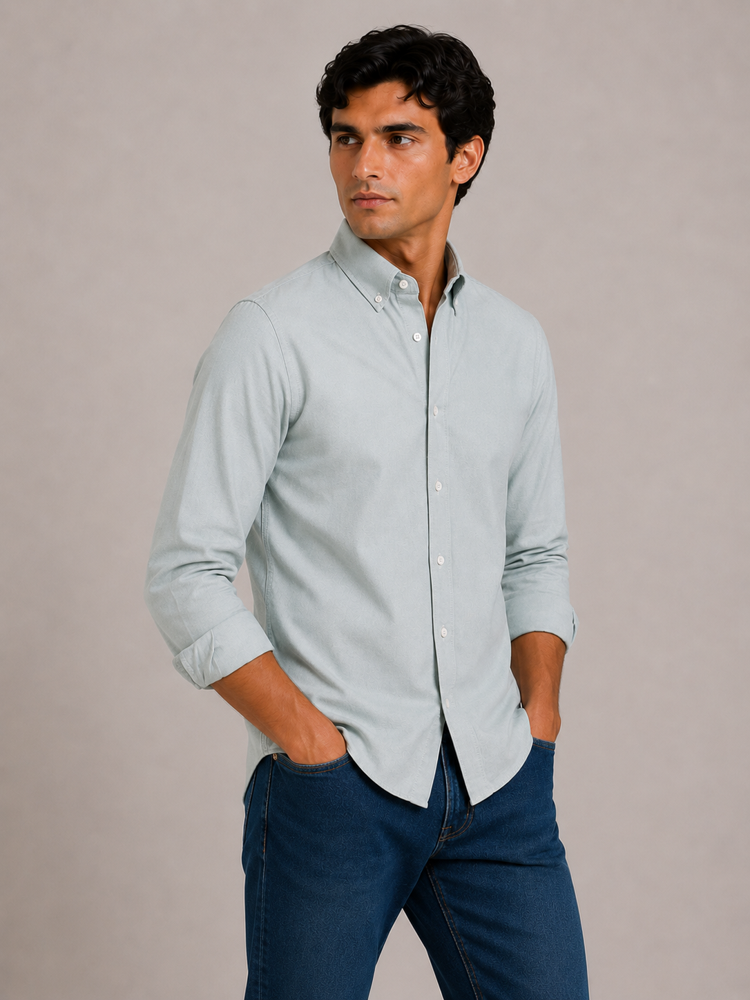 Men's Green 100% Cotton Oxford Slim Fit Button-Down Shirt | MARK & ALBERT