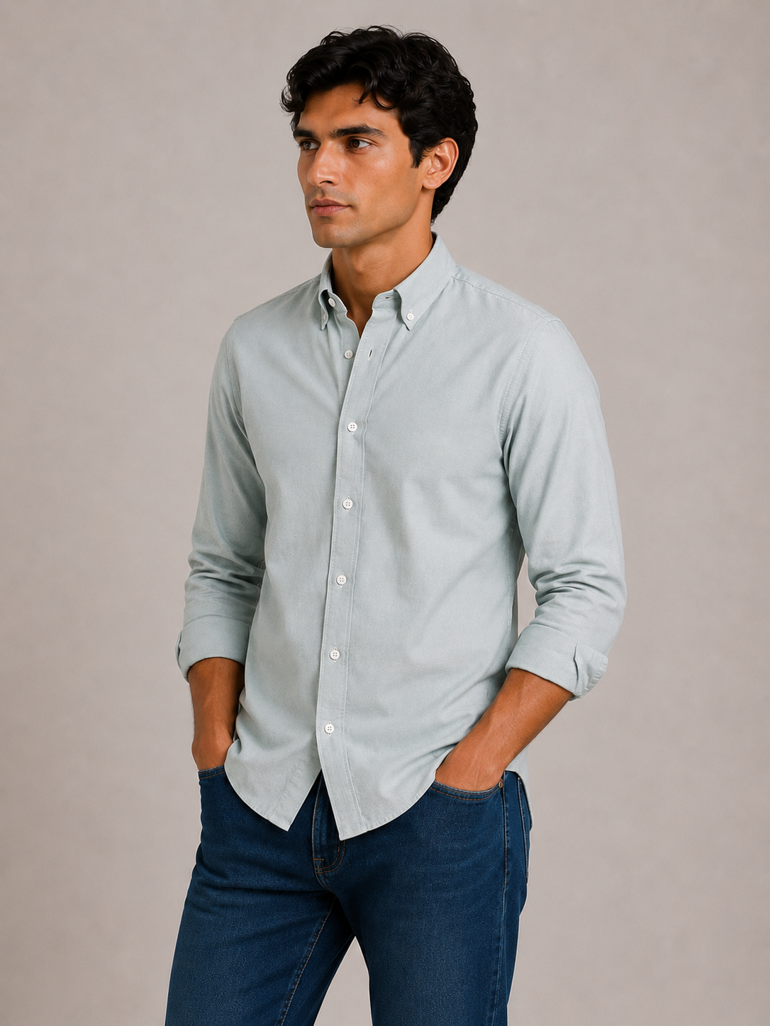 Men's Green 100% Cotton Oxford Slim Fit Button-Down Shirt | MARK & ALBERT