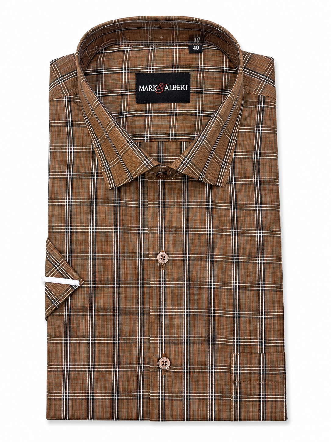 Men's Brown Checks Cotton Regular Fit Half Sleeve Formal Shirt |MARK & ALBERT