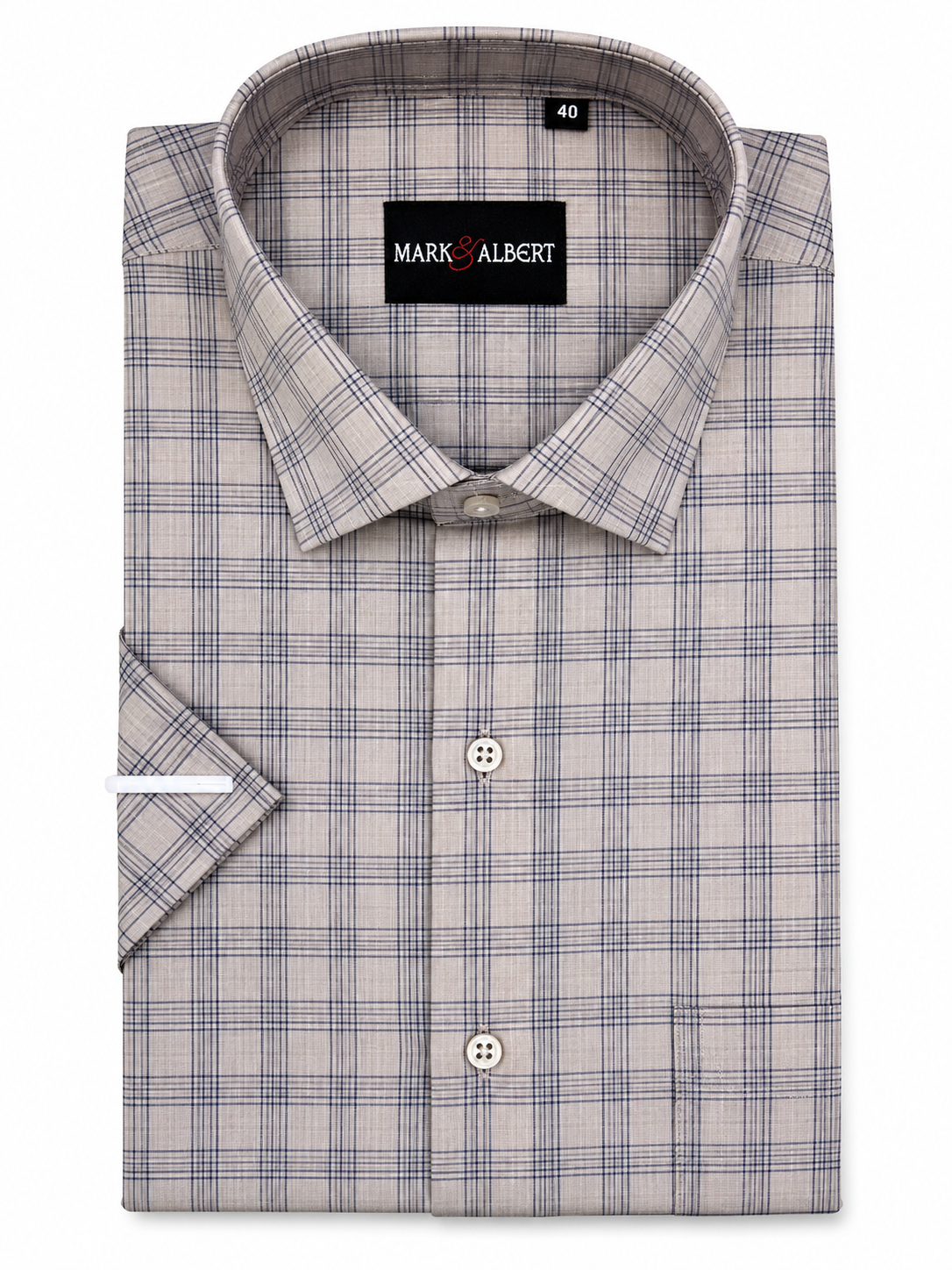 Men's Grey Check Cotton Regular Fit Half Sleeve Formal Shirt | MARK & ALBERT