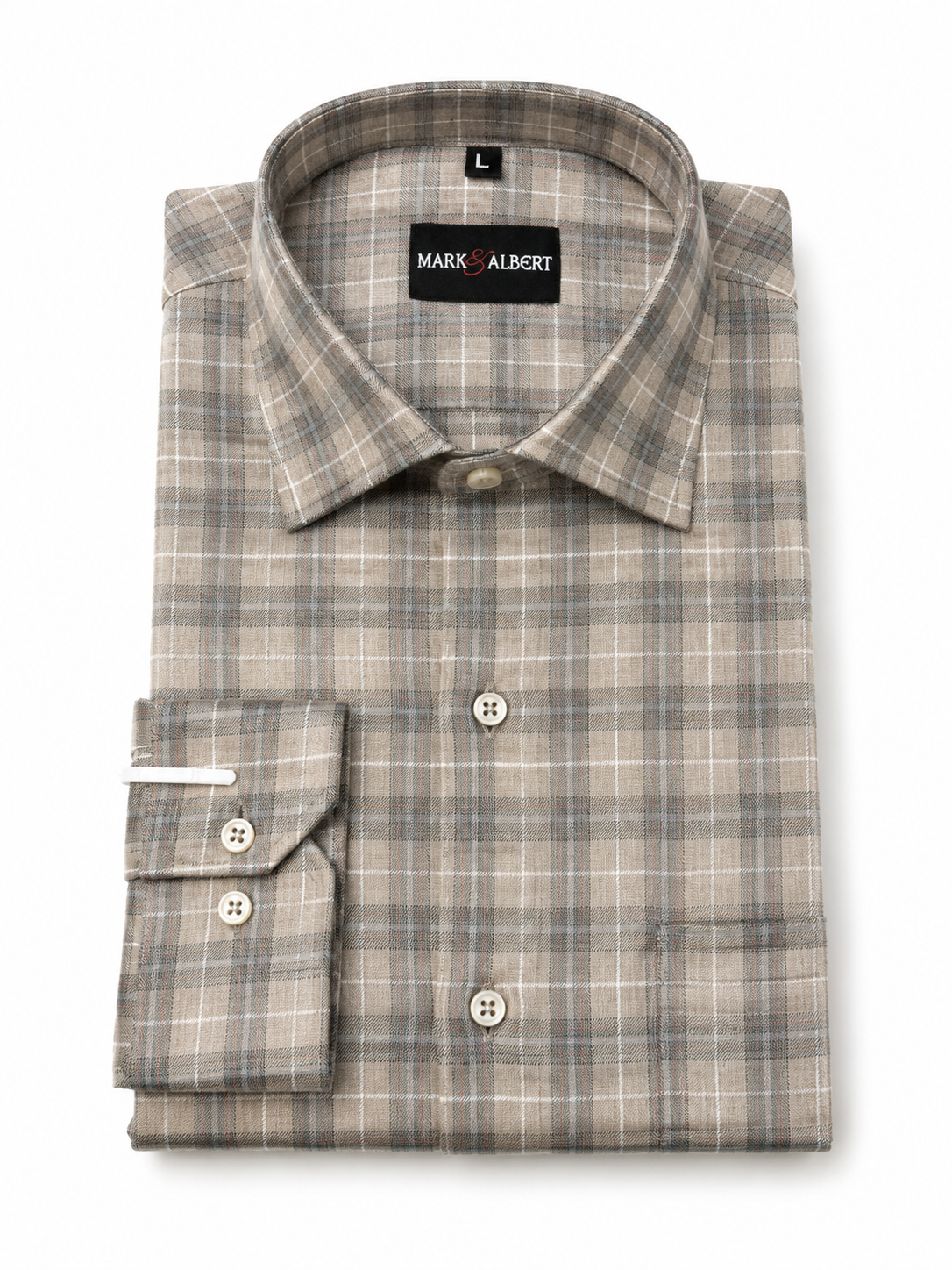 Men’s Beige Checkered 100% Cotton Slim Fit Formal Shirt | MARK & ALBERT