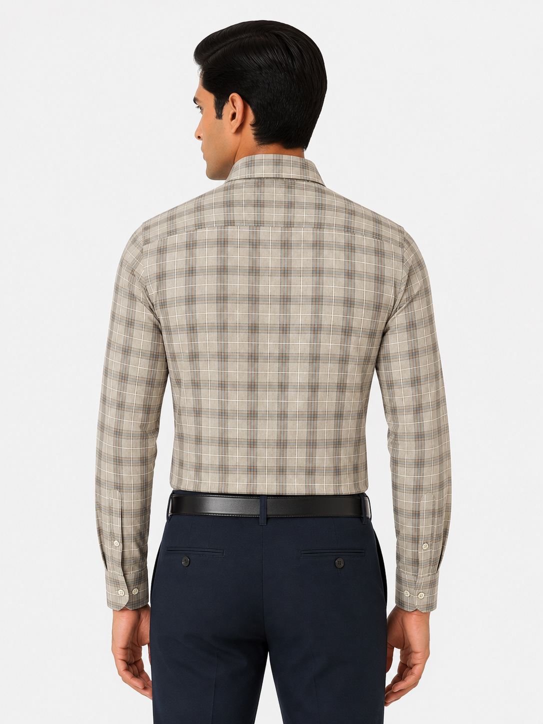 Men’s Beige Checkered 100% Cotton Slim Fit Formal Shirt | MARK & ALBERT