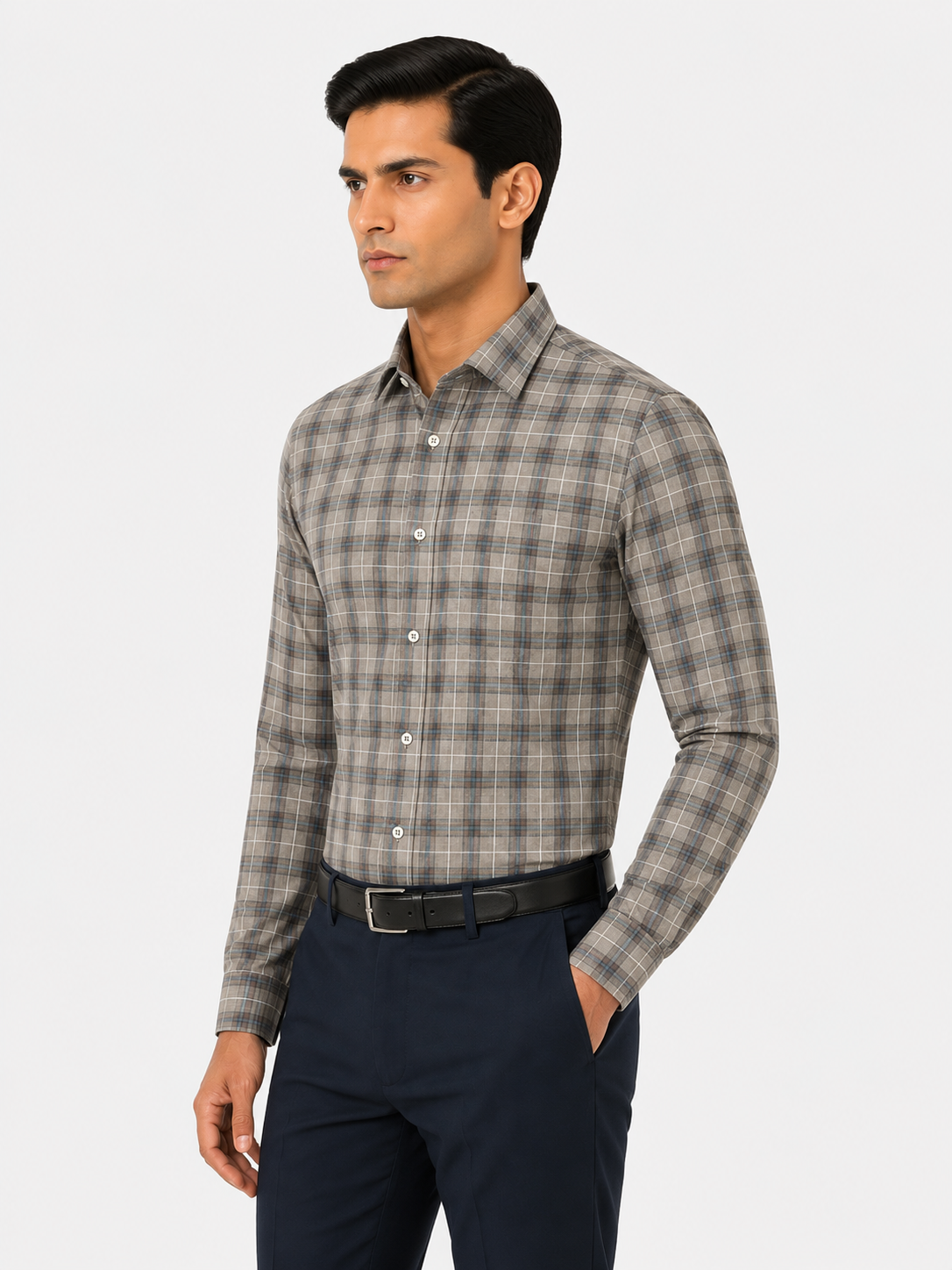 Men’s Grey Checkered 100% Cotton Slim Fit Formal Shirt | MARK & ALBERT