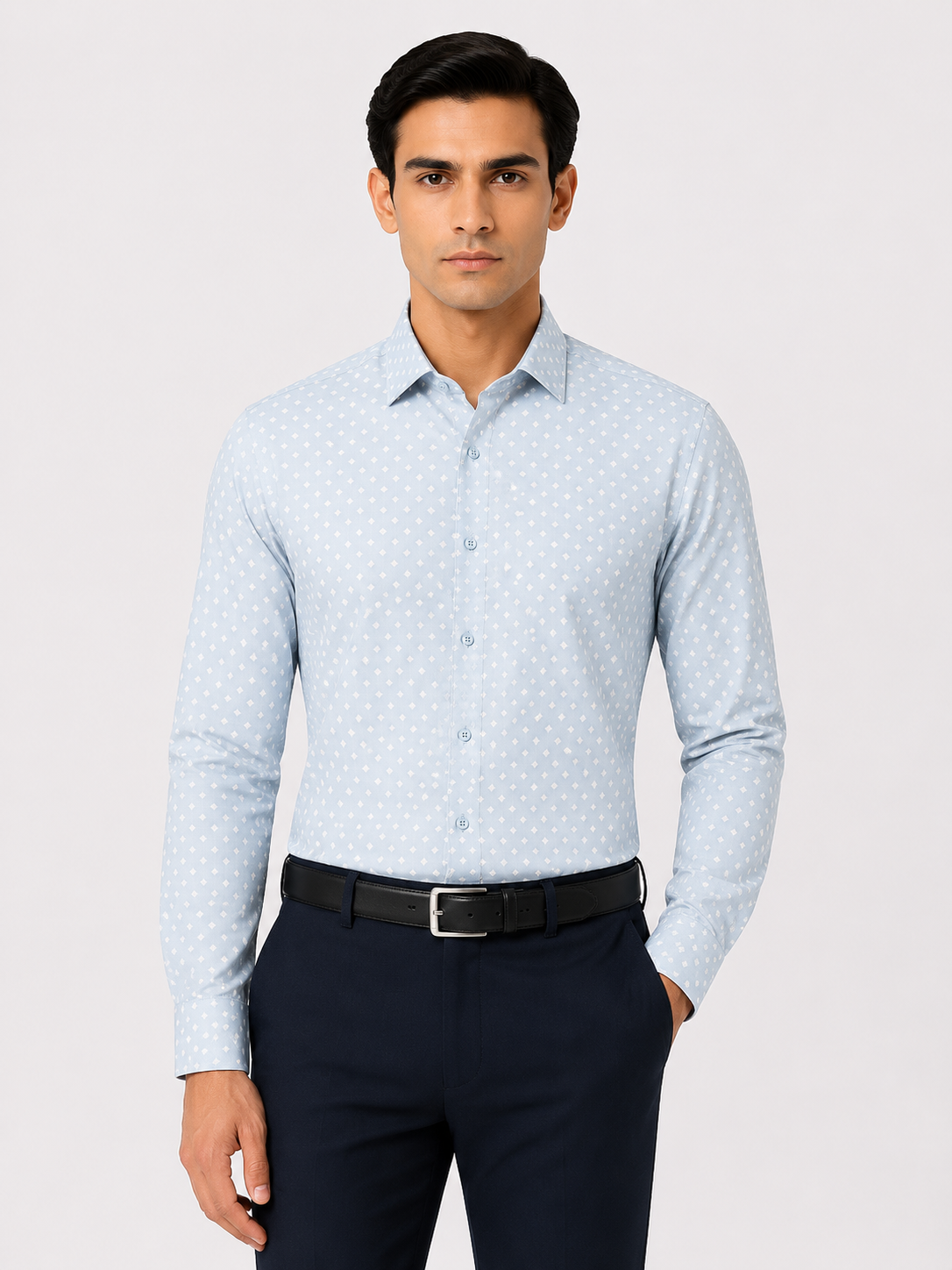 Men’s Light Blue Printed 100% Cotton Slim Fit Formal Shirt | MARK & ALBERT