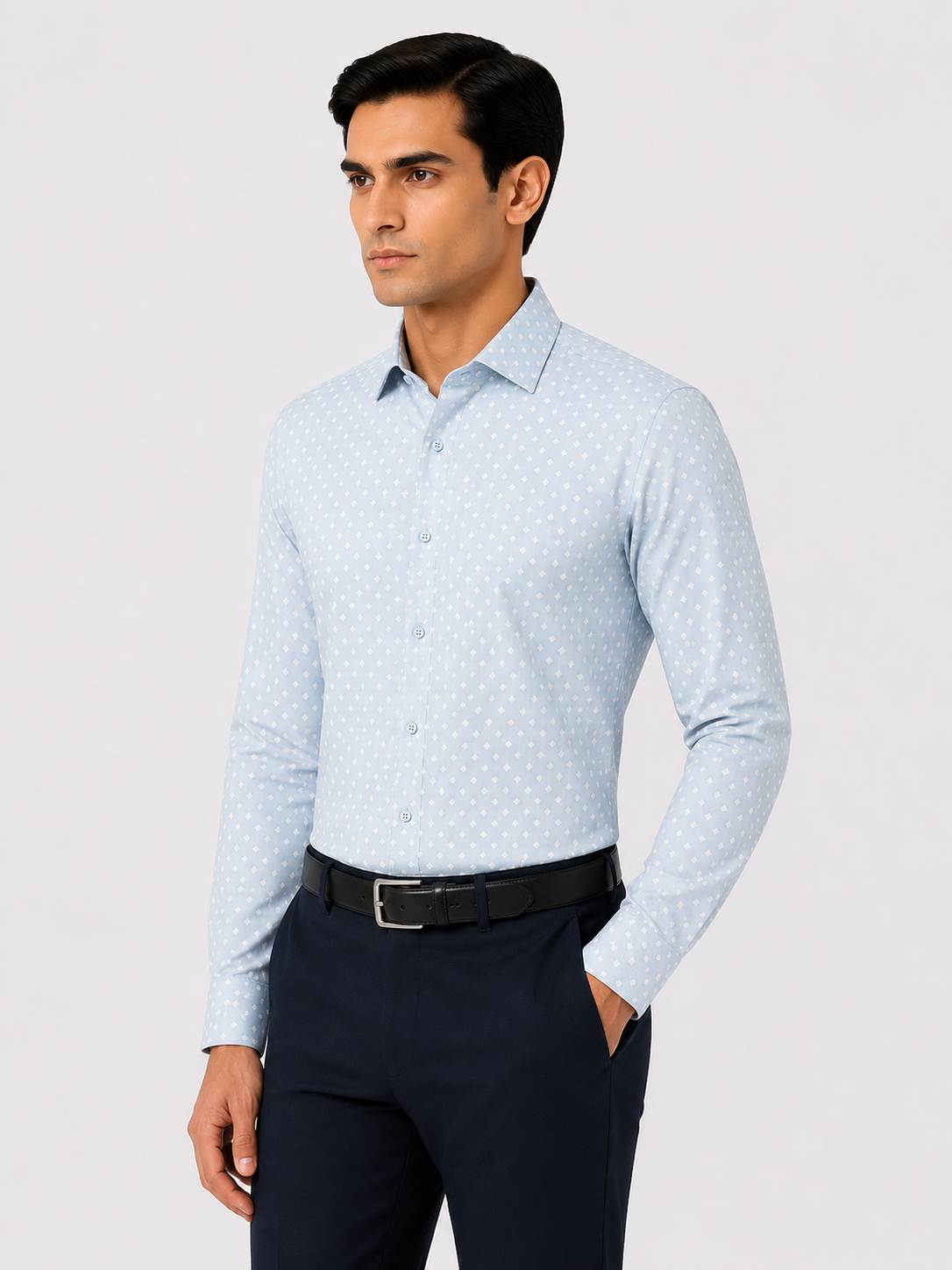 Men’s Light Blue Printed 100% Cotton Slim Fit Formal Shirt | MARK & ALBERT