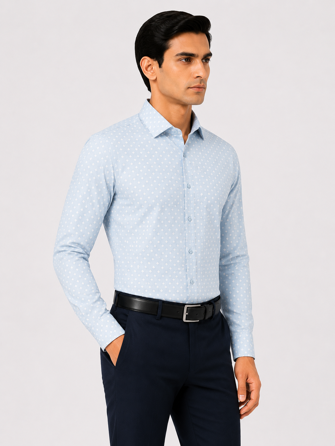 Men’s Light Blue Printed 100% Cotton Slim Fit Formal Shirt | MARK & ALBERT