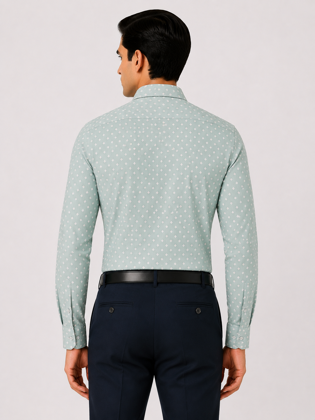 Men’s Mint Green Printed 100% Cotton Slim Fit Formal Shirt | MARK & ALBERT