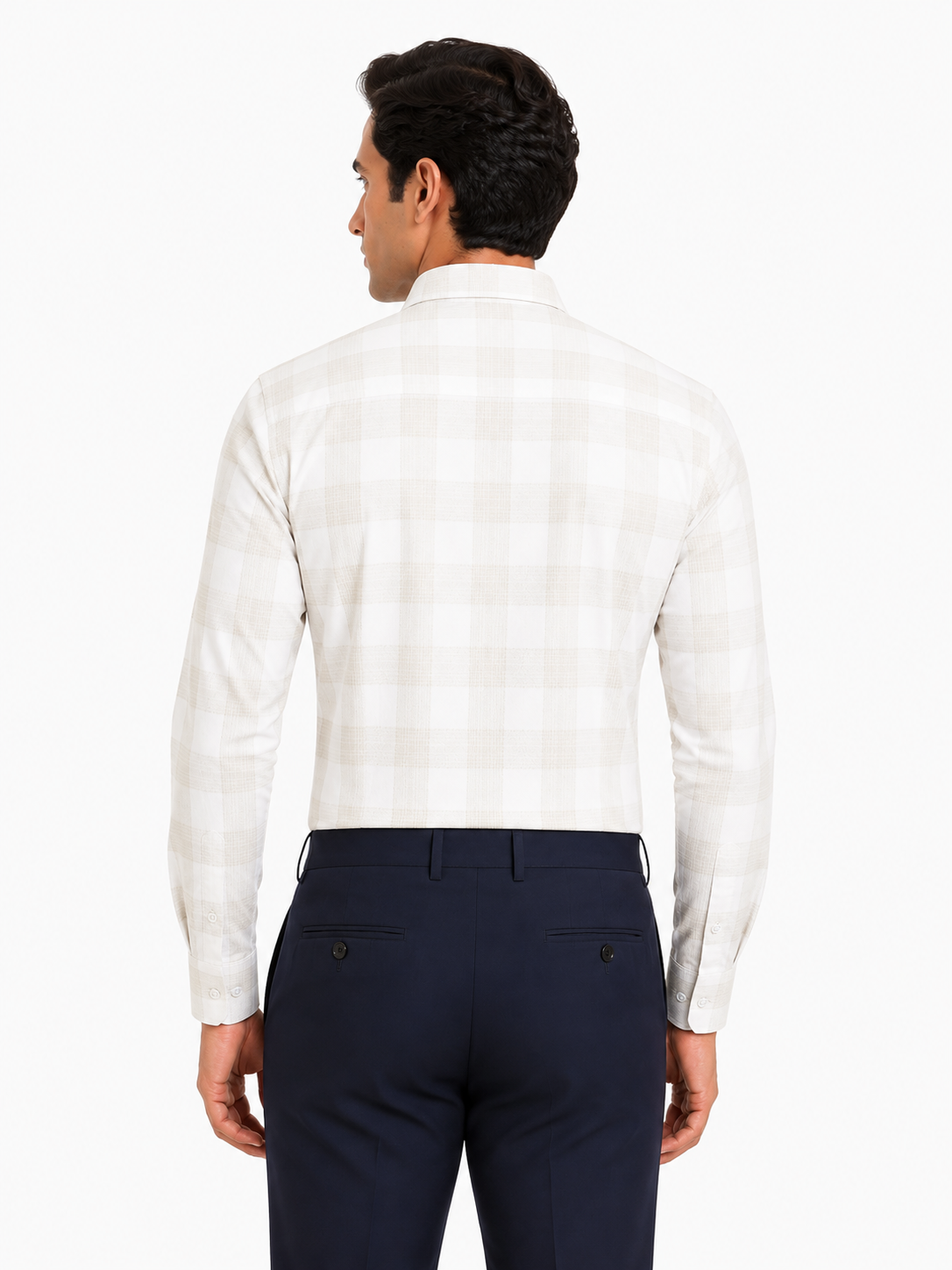Men’s Beige Checkered 100% Cotton Slim Fit Formal Shirt | MARK & ALBERT