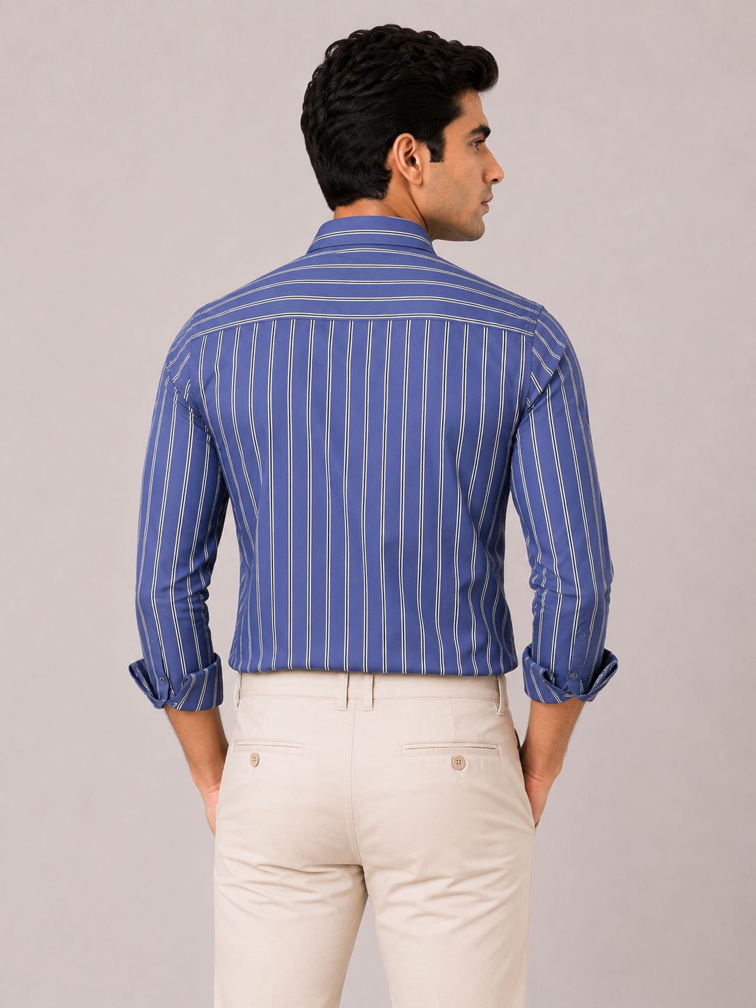Men’s Blue Striped 100% Cotton Slim Fit Semi Formal Shirt | MARK & ALBERT