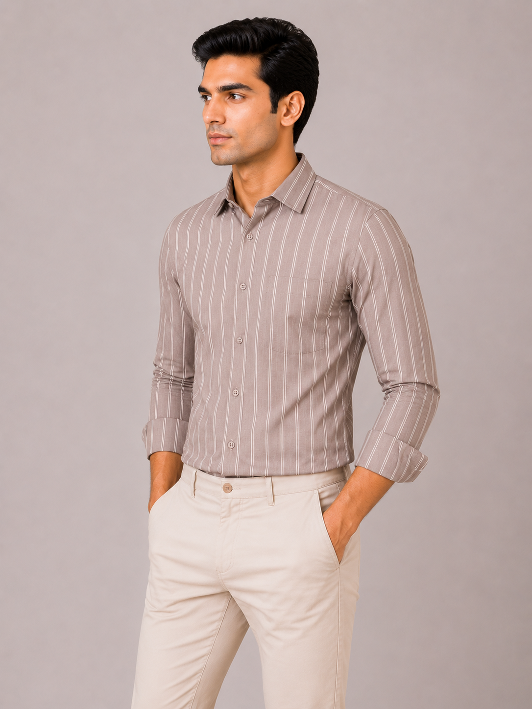 Dusty Pink Striped Semi-Formal Shirt