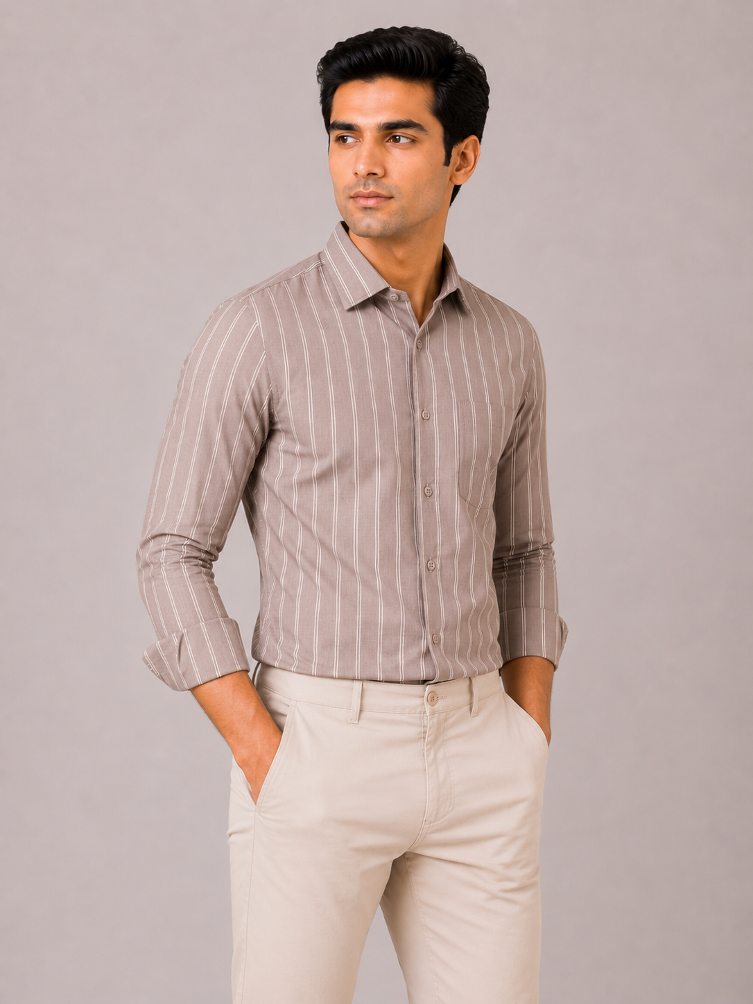 Dusty Pink Striped Semi-Formal Shirt