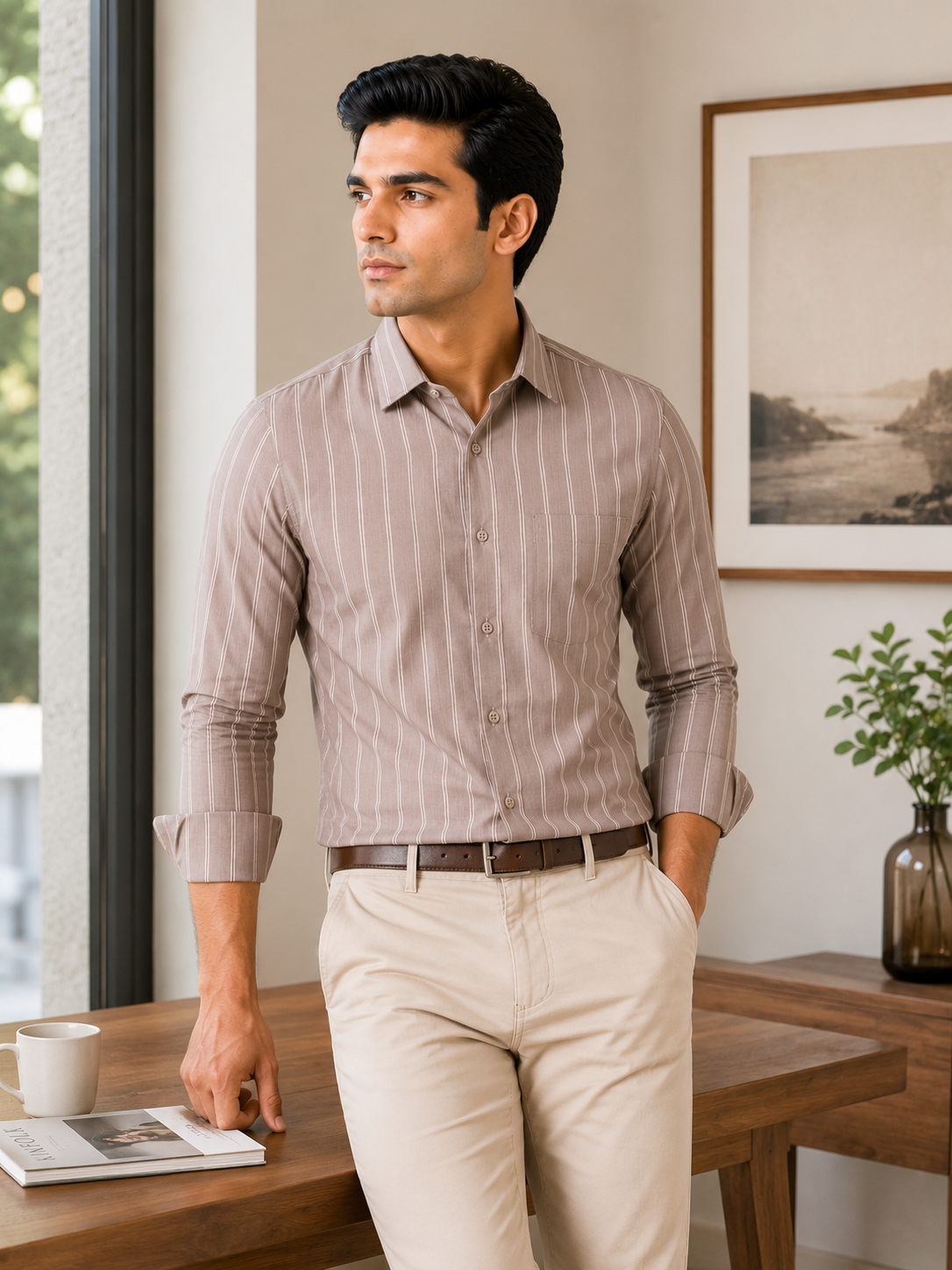 Dusty Pink Striped Semi-Formal Shirt