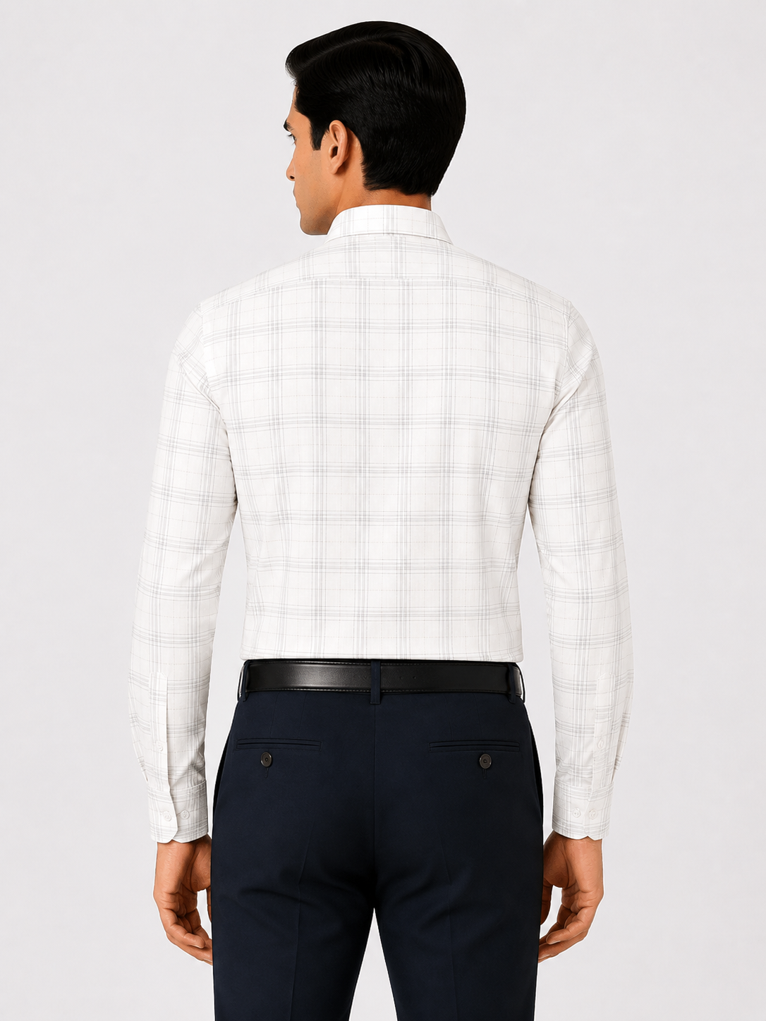 Men’s White Grid Checkered 100% Cotton Slim Fit Formal Shirt | MARK & ALBERT