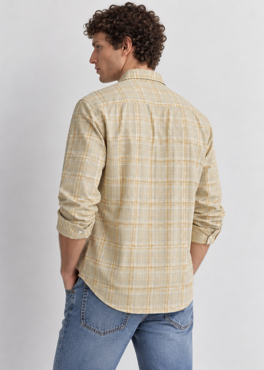 Men's Slim Fit Yellow Plaid Check Linen Shirt | MARK & ALBERT