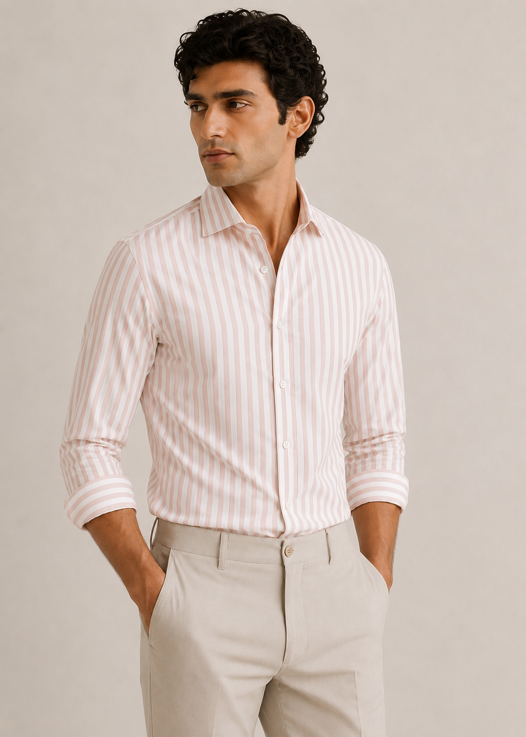 Men's 100% Cotton Pink Striped Shirt