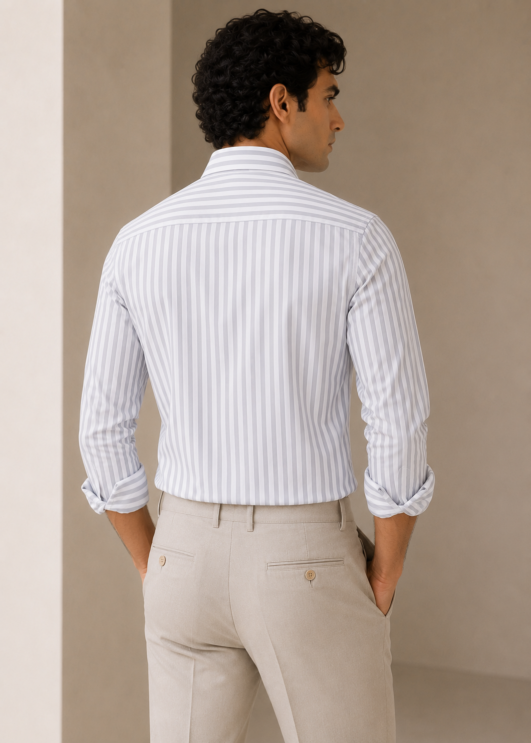Men's 100% Cotton Grey Striped Shirt