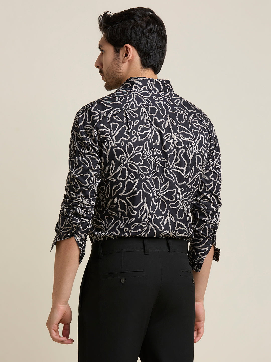 Men's Slim Fit Black Printed 100% Cotton Shirt | Mark & Albert