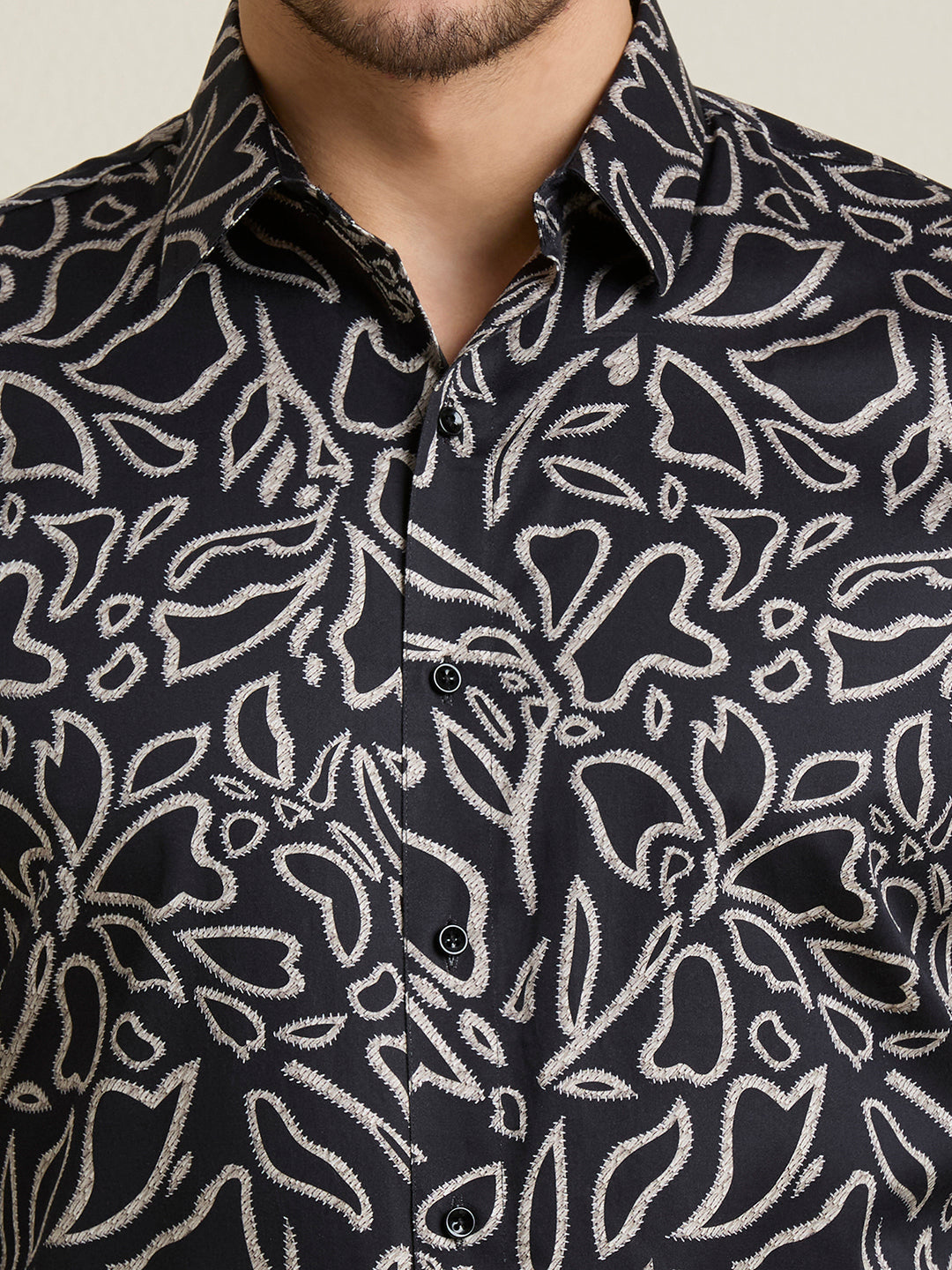 Men's Slim Fit Black Printed 100% Cotton Shirt | Mark & Albert