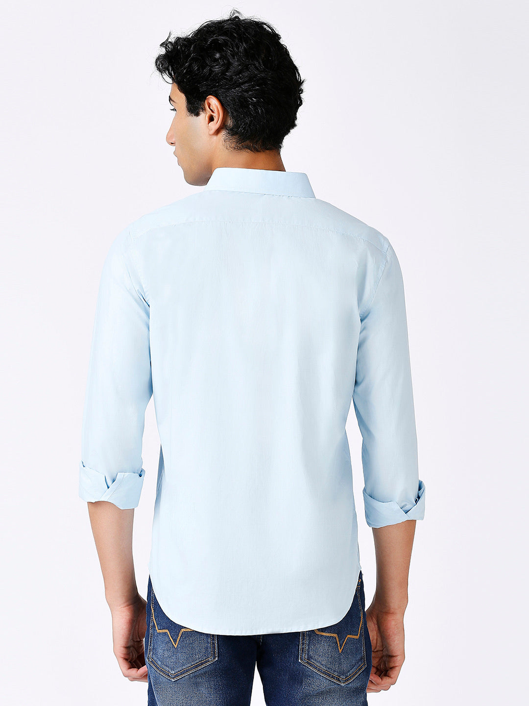 Solid Slim Fit Sky Blue Casual Shirt