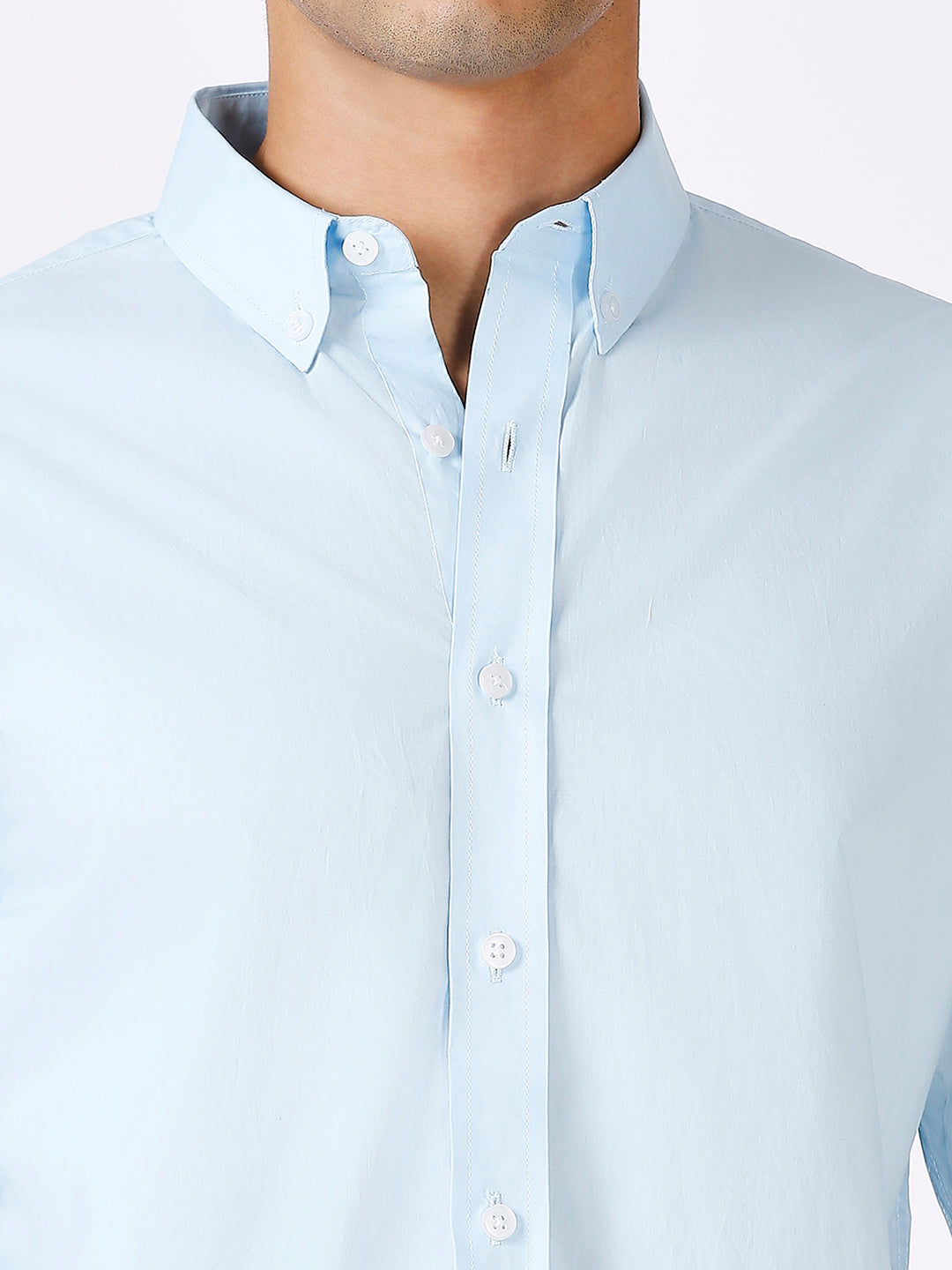 Solid Slim Fit Sky Blue Casual Shirt