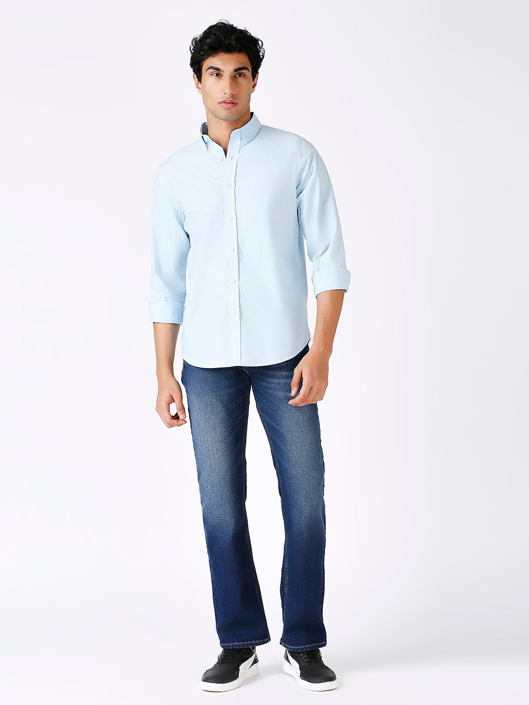 Solid Slim Fit Sky Blue Casual Shirt